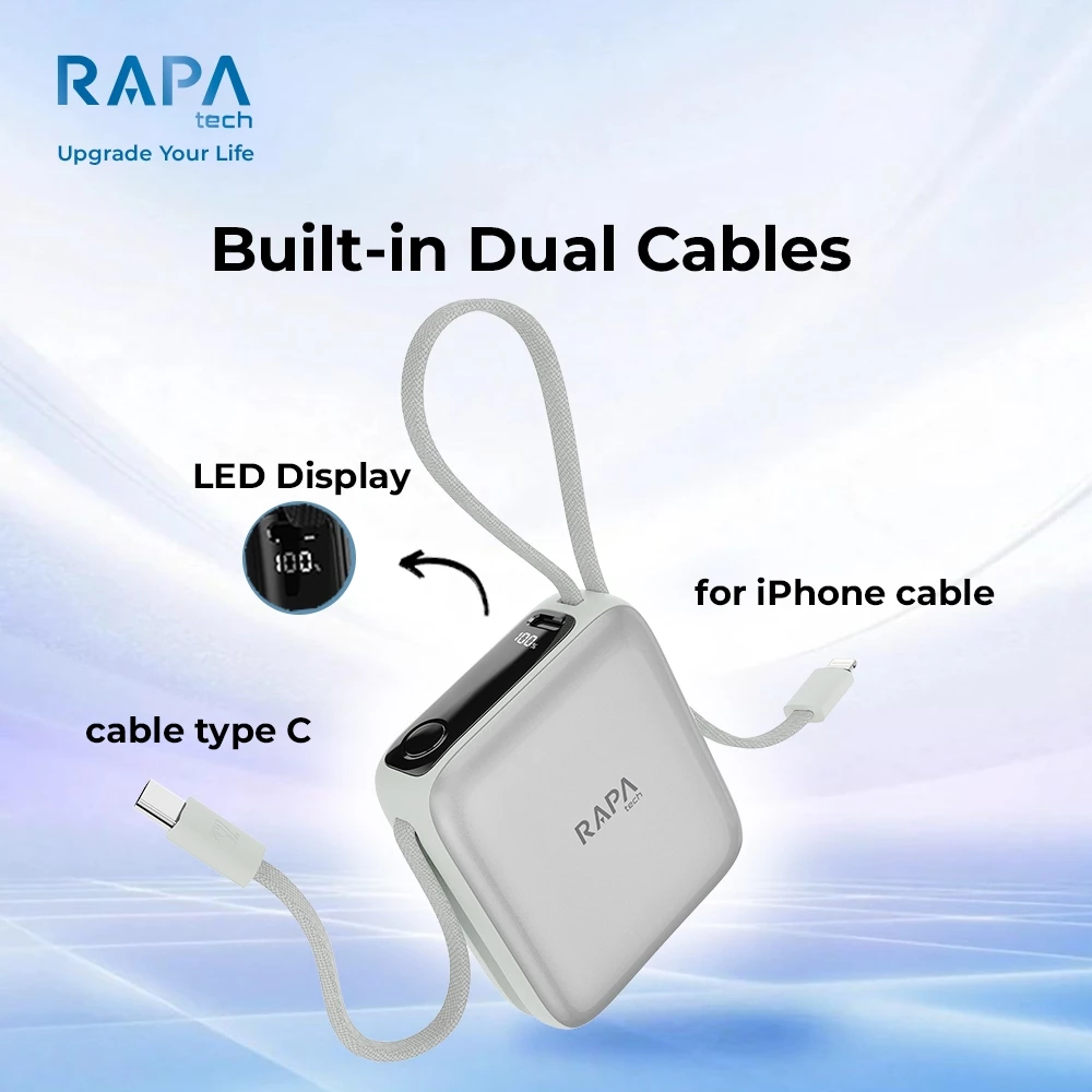 Rapatech CCC Powerbank Origin Link LX17 PD22,5W 10000Mah Ultra Mini Size Built in Dual Cable