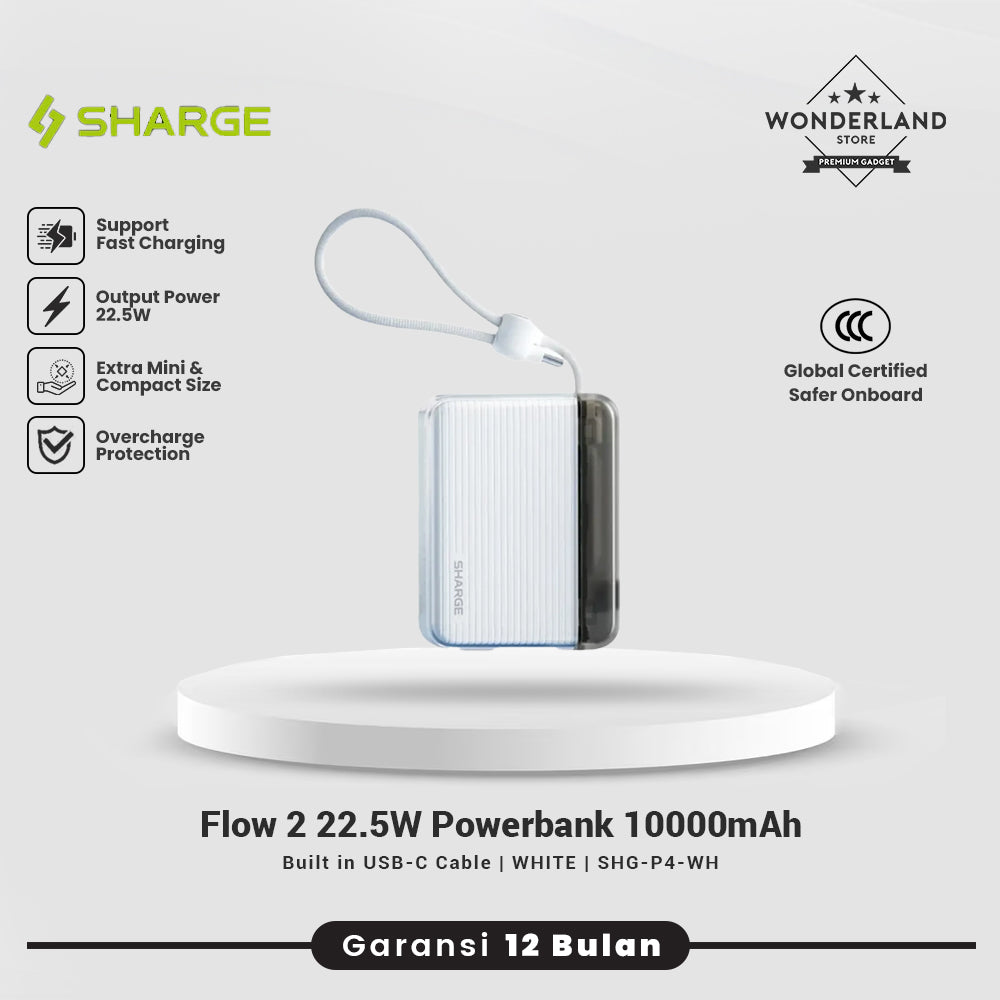Sharge Flow 2 Powerbank 22.5W 10000mAh PD Built in Cable Fast Charging