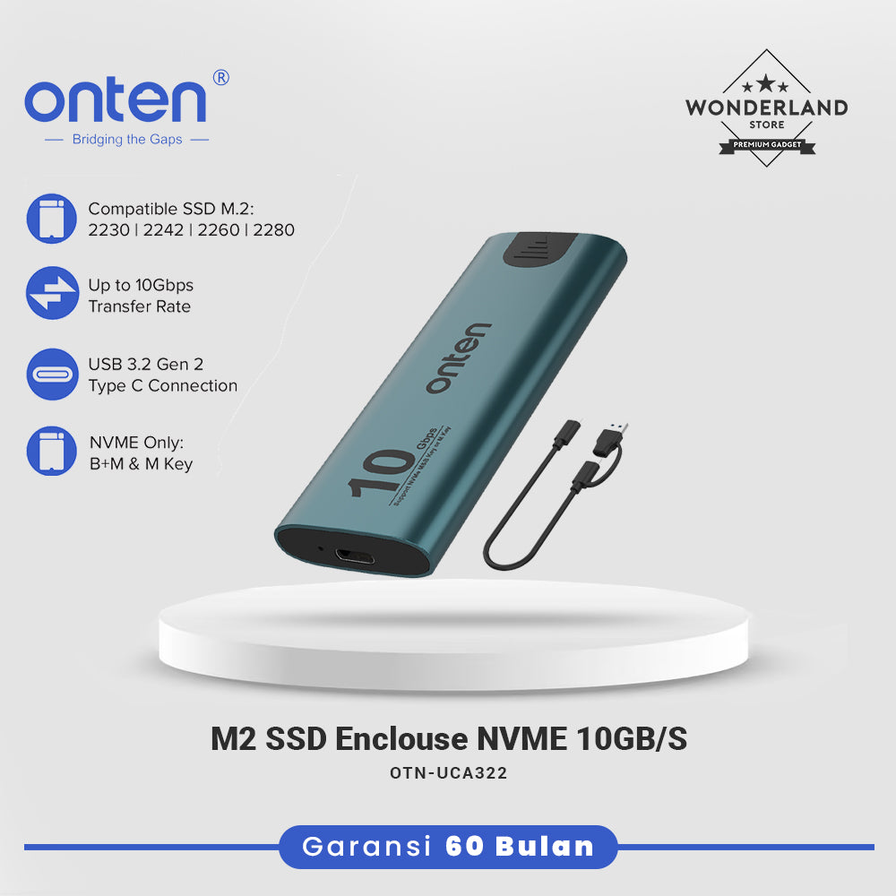 Onten Case Enclosure SSD M2 NVME NGFF SATA USB 3.2 Dual Protocol OTN-UCA321/UCA322/UCA322+