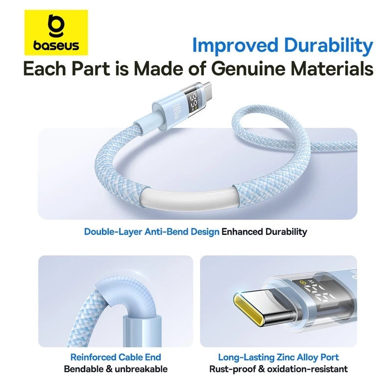 Baseus Display 2 Kabel USB-A to USB-C 100W with Display Indicator Super Charge
