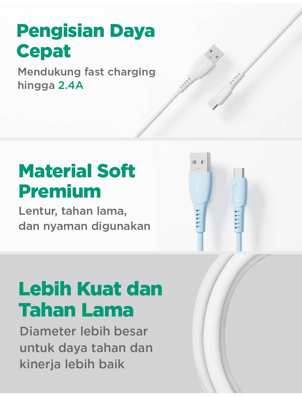U1me x Ufone Kabel Data USB to Micro USB 2.4A Fast Charging