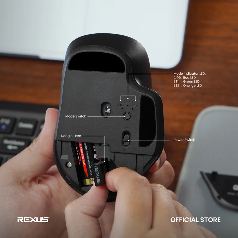 Rexus QB300V2 Dual Mode Wireless Mouse Office Ergonomic Shape Silent Click QB300 V2