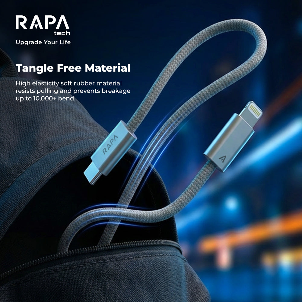 RAPAtech Line Flash USB-C to Lightning 27W Nylon Braided Fast Charging