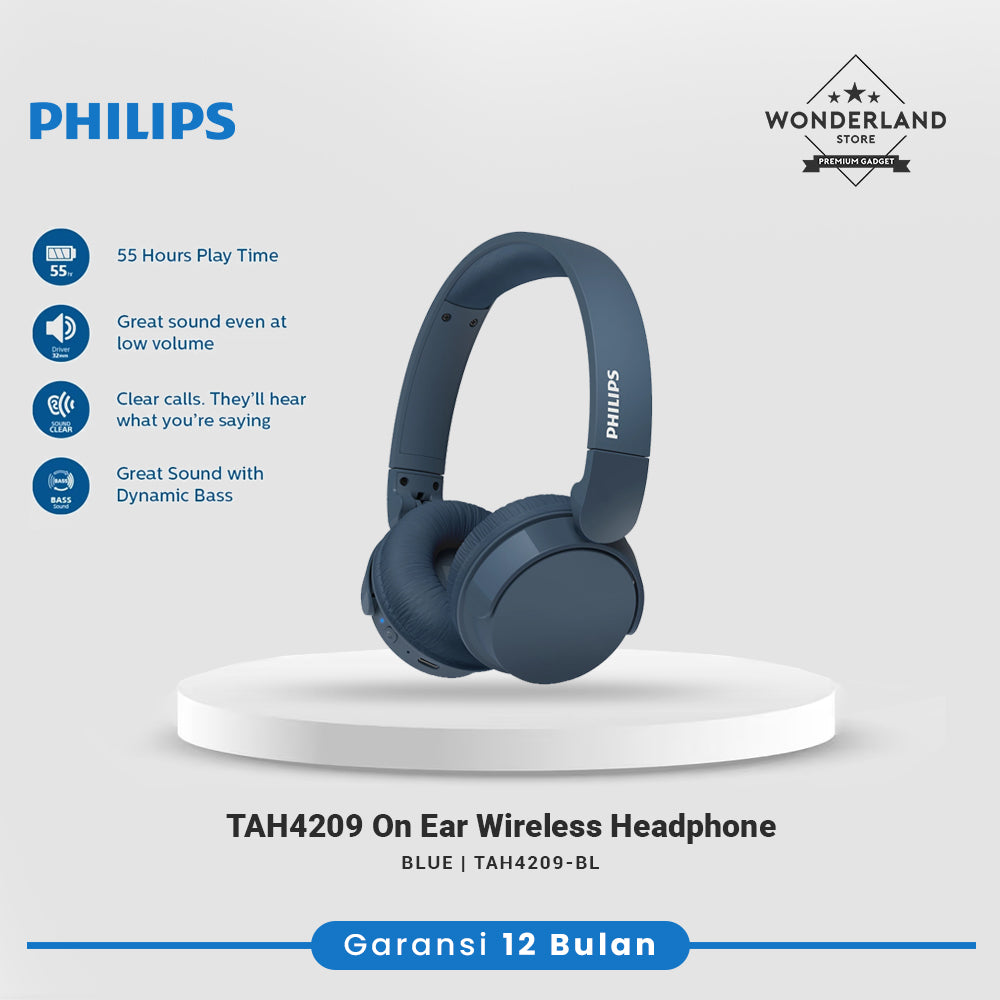 Philips TAH4209 On-ear Wireless Headphones Bluetooth 5.3, Clear Call, Foldable Design