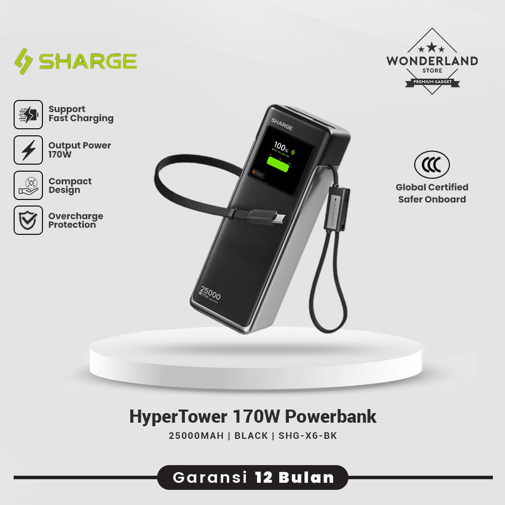 Sharge CCC PowerBank X6 Hyper Tower 170W 25000mAh Built in Cable 4in1 with LCD