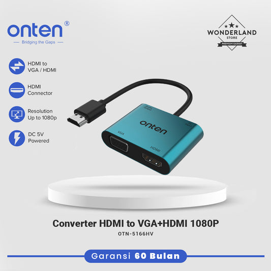 Onten Converter Adapter HDMI To VGA+HDMI 1080P Plug and Play OTN-5166HV
