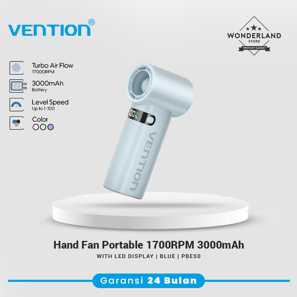Vention Mini Fan Portable Kipas Angin Genggam Handheld 1700 RPM 3000mAh LED Display With Lanyard - PBE