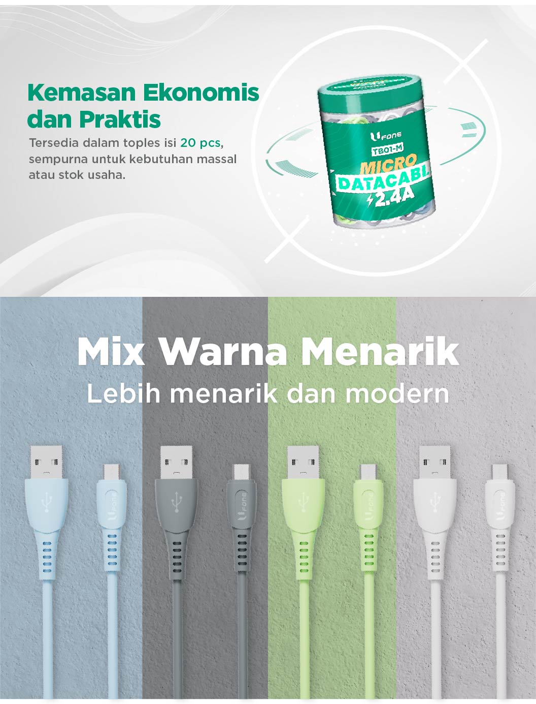 U1me x Ufone Kabel Data USB to Micro USB 2.4A Fast Charging