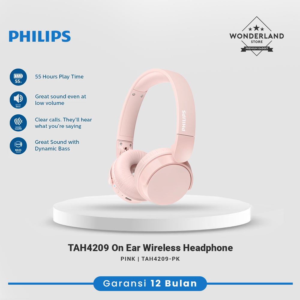 Philips TAH4209 On-ear Wireless Headphones Bluetooth 5.3, Clear Call, Foldable Design
