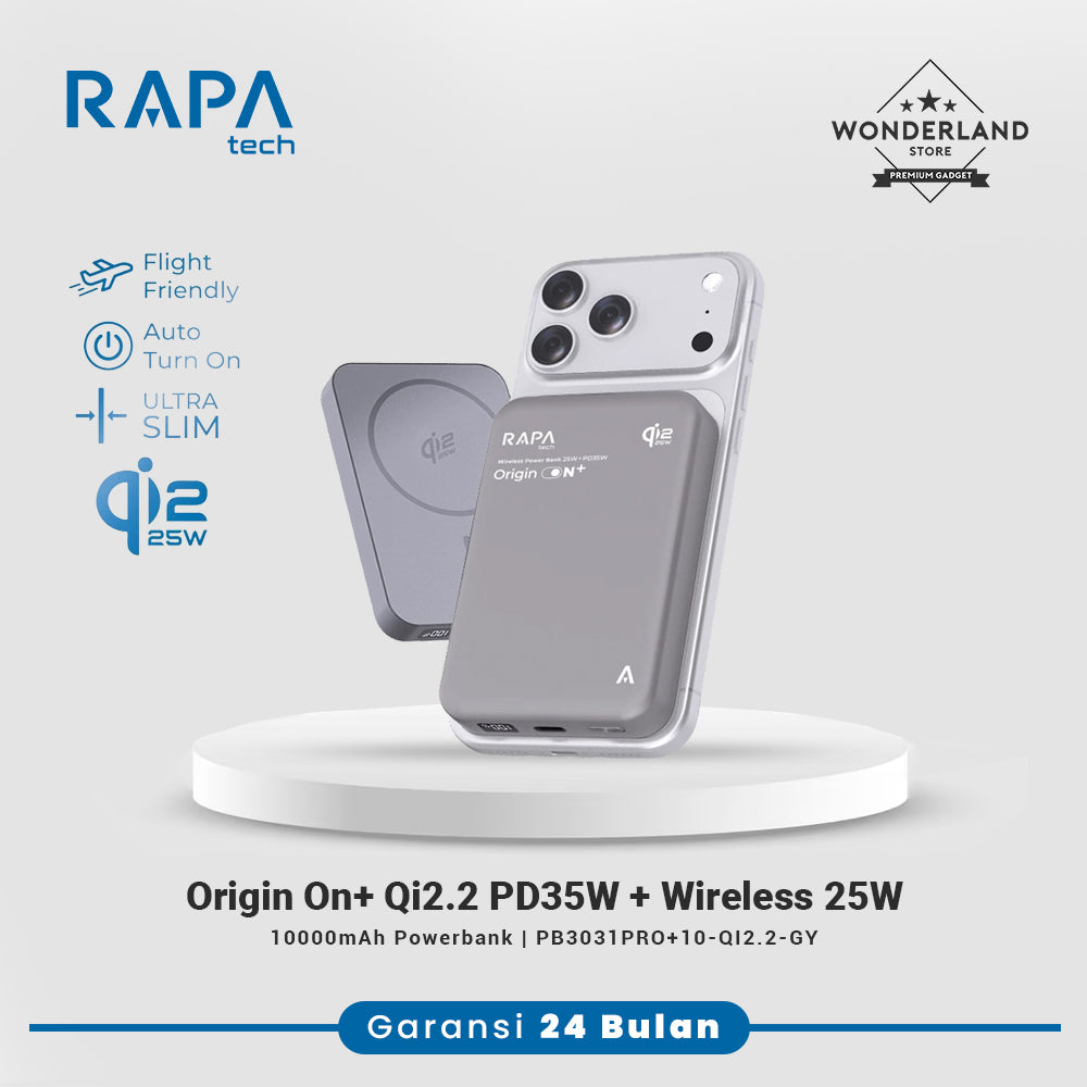 RAPAtech Origin ON+ Qi2.2 Fast Charging PD35W + Wireless 25W Magsafe 10.000mAh Wireless Powerbank