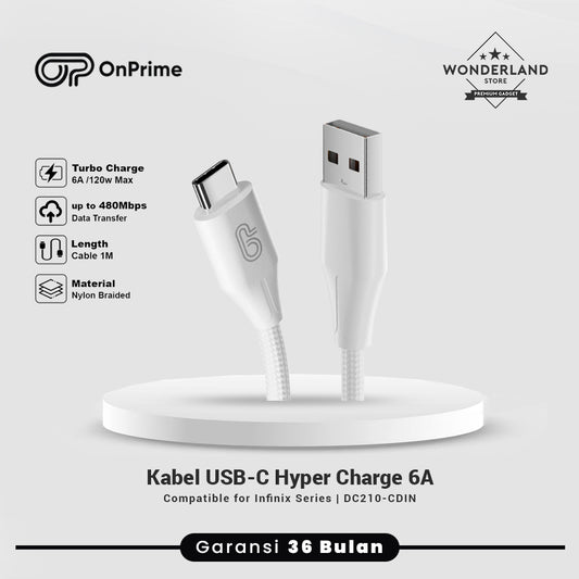 OnPrime Kabel Data USB-C 6A Hyper Charge for Infinix 20W 80W 120W Max