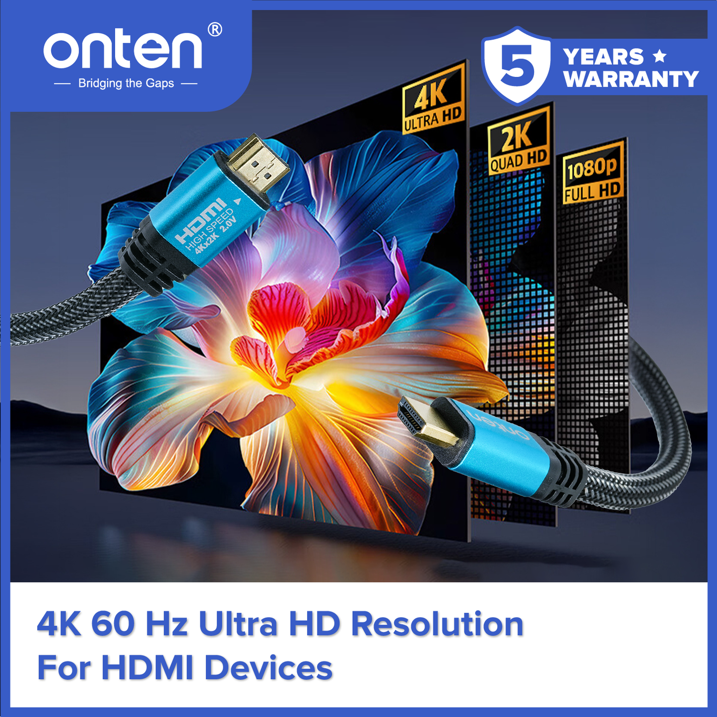 Onten Kabel HDMI to HDMI 2.0 Support Up to 4K @60Hz Gold Plated OTN-8308
