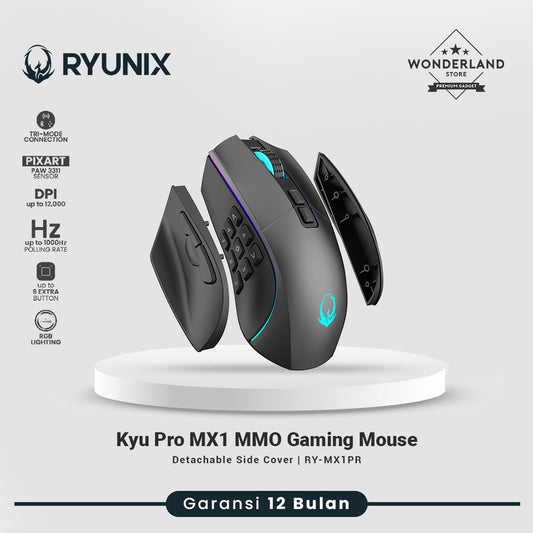 Sades Ryunix Kyu Pro MX1 Mouse Gaming Wireless Bluetooth MMO MOBA Detachable Side Tri Mode Connection