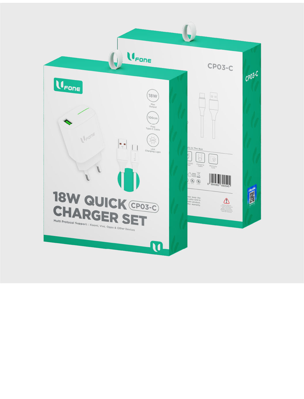 U1me x Ufone Charger Set 18W Fast Charging include USB-C to C Cable Fast Charging VOOC