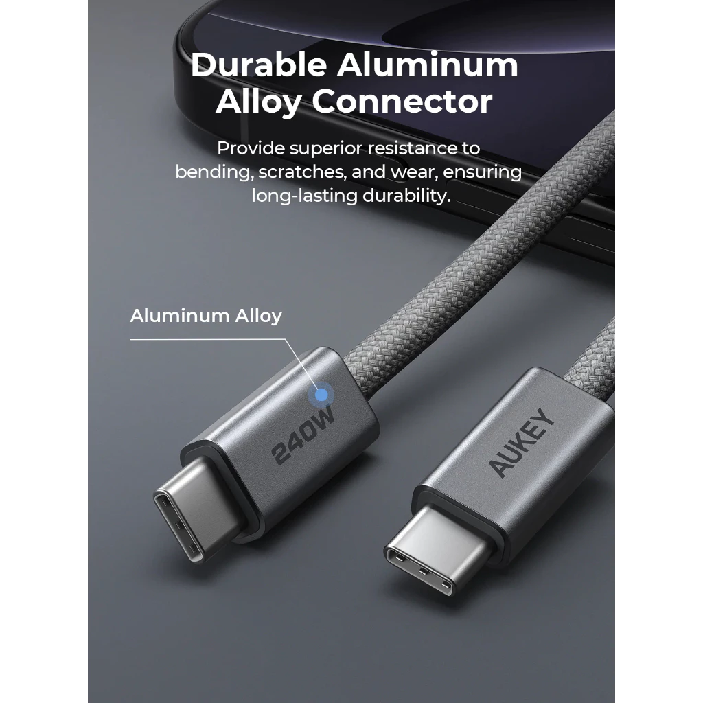 Aukey Circle Blink Kabel Charger USB-C to USB-C 240W Fast Charging Nylon Braided PD PPS SFC