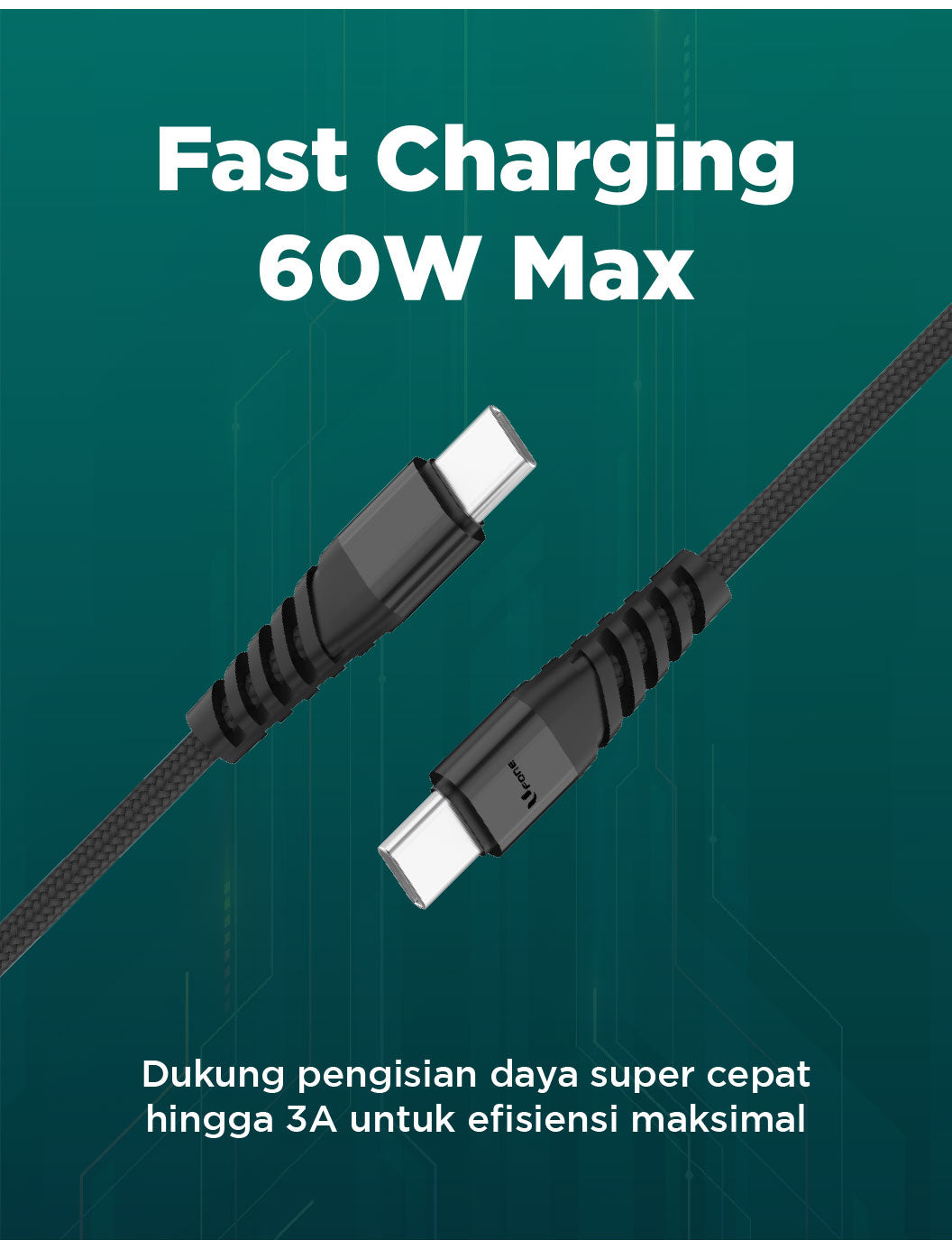 U1me x Ufone Kabel Data USB-C to USB-C Fast Charging 3A 60W Max Braided Nylon