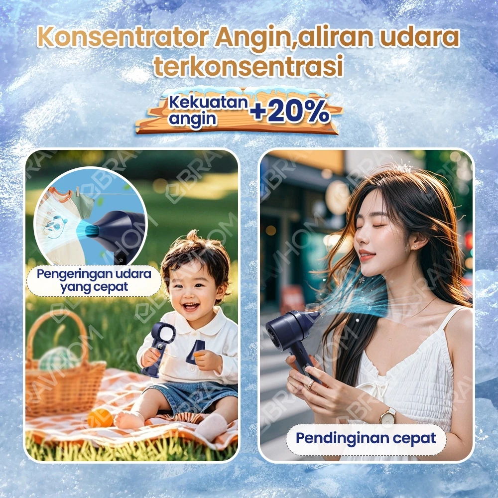 BRAVHOM FN12 Kipas Angin Mini Portable 4000mAh High-Speed 16000RPM LED 100Gear Lampu Malam
