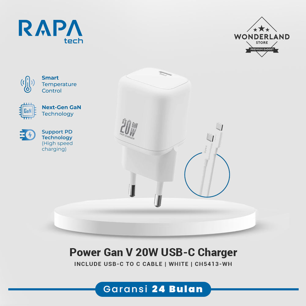 RAPAtech Power GaN V 20W 30W Charger iPhone Android Include USB-C to C Cable