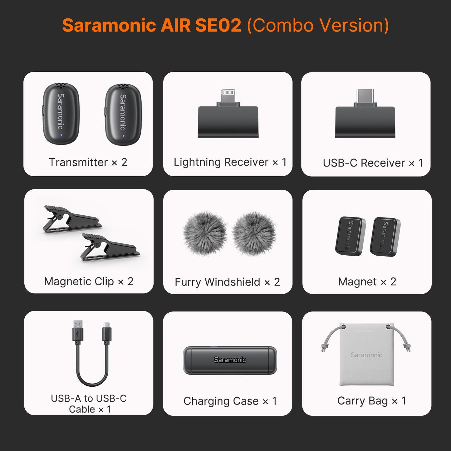 Saramonic Air SE Mic Wireless Clip On 2-in-1 Magnetic Mikrofon Super Mini Vlog HP with Charging Case