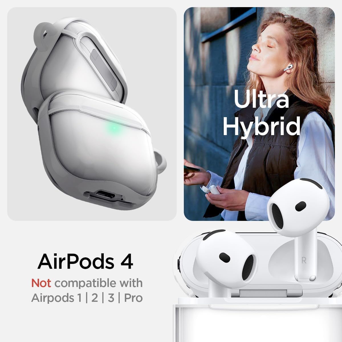 Spigen Case AirPods Gen 4 Ultra Hybrid Clear White Casing Anti Gores Slim Clear Transparan Casing