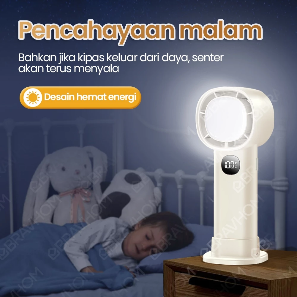 BRAVHOM FN12 Kipas Angin Mini Portable 4000mAh High-Speed 16000RPM LED 100Gear Lampu Malam