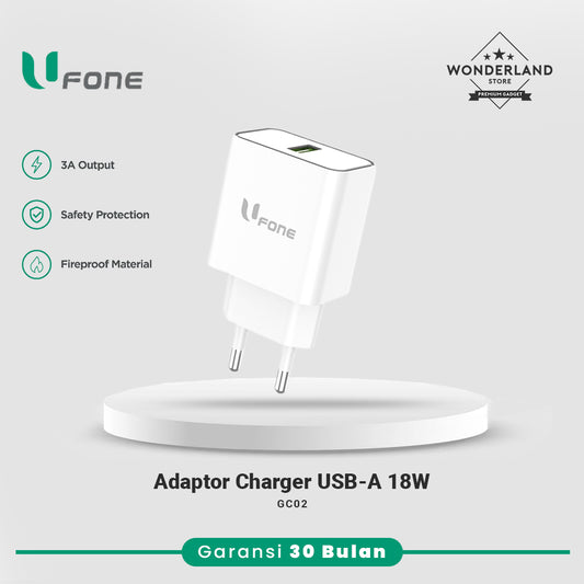 U1me x Ufone Adaptor Charger 3A 18W USB-A Fast Charging Support VOOC