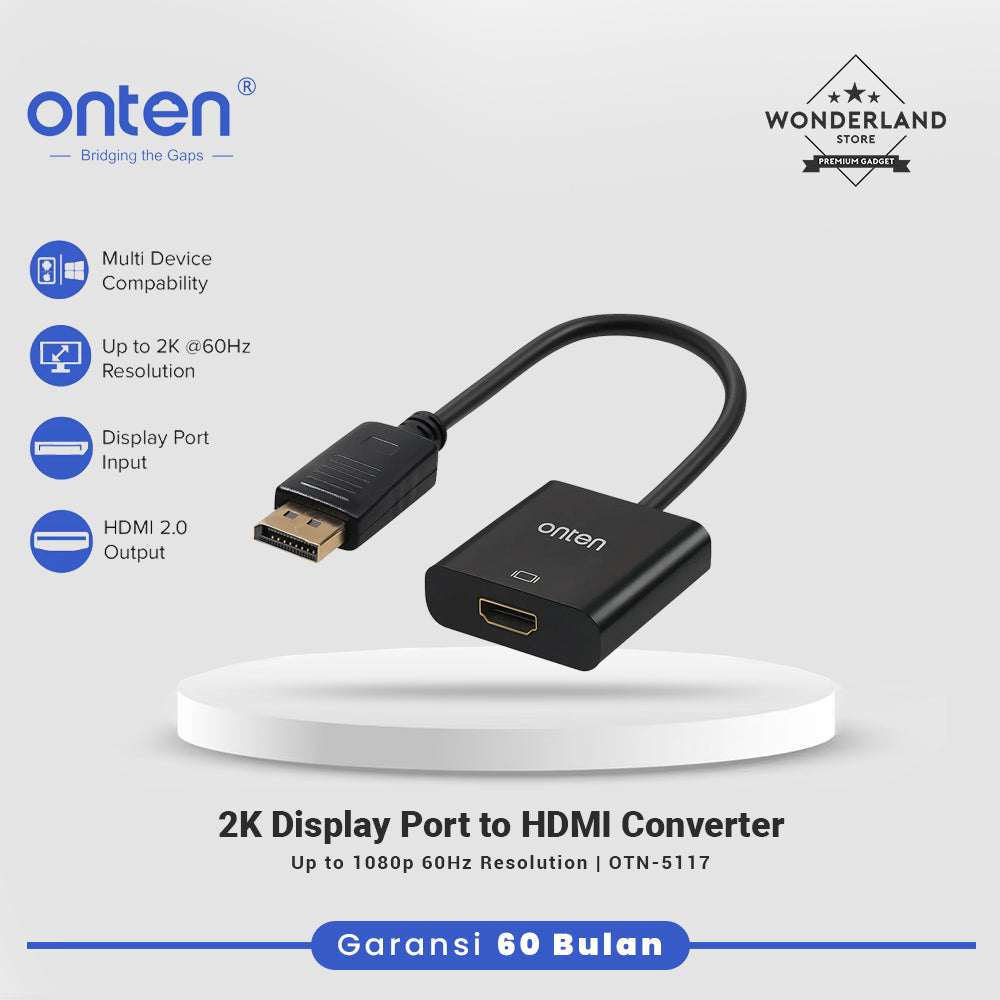 Onten Kabel DP Display Port to HDMI Converter 2K @60Hz Resolution OTN-5117