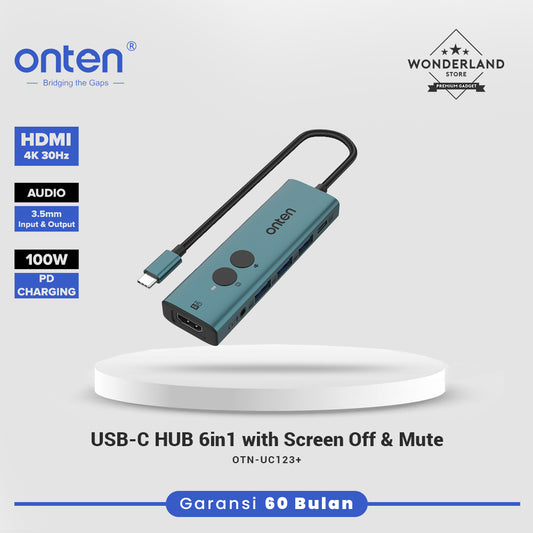 Onten USB-C HUB 6in1 with Screen OFF & Mute Compatible Mac OS Windows 4K 30Hz Resolution OTN-UC123P