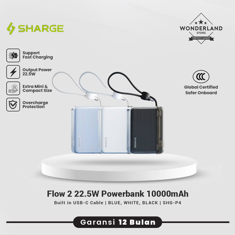 Sharge Flow 2 Powerbank 22.5W 10000mAh PD Built in Cable Fast Charging