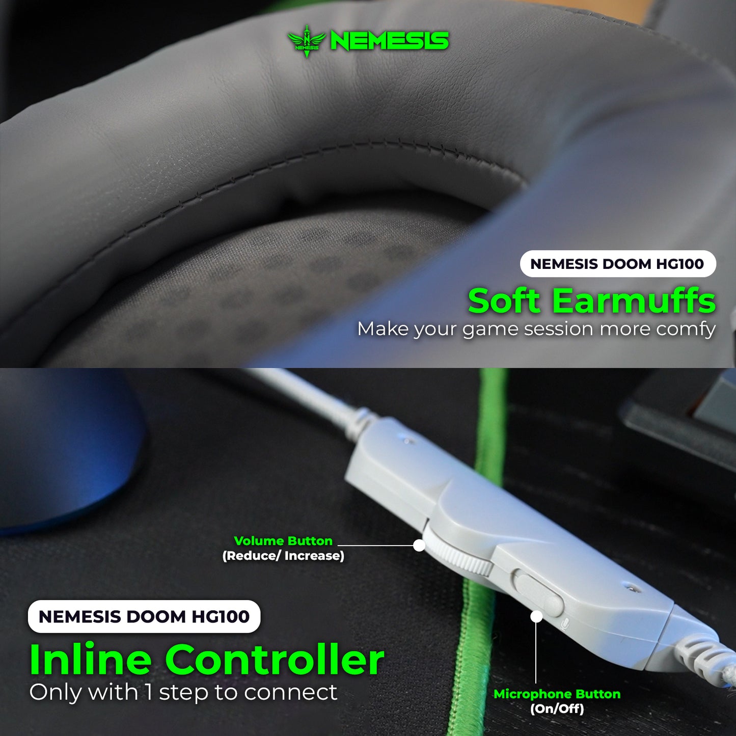 Nemesis DOOM HG100 Headset Gaming 7.1 Virtual Surround RGB Ultra-Lightweight with Microphone