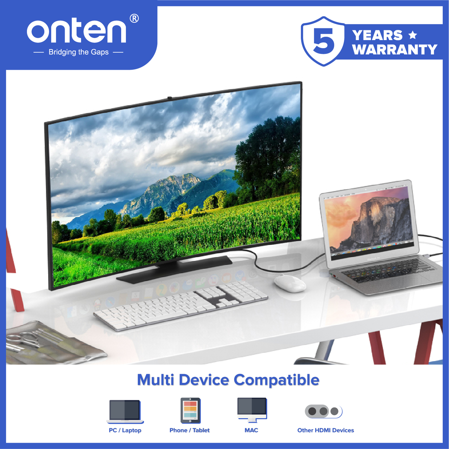 Onten Kabel Mini DP to HDMI Male Converter 1.8Meter Up to 4K @60Hz OTN-5130B
