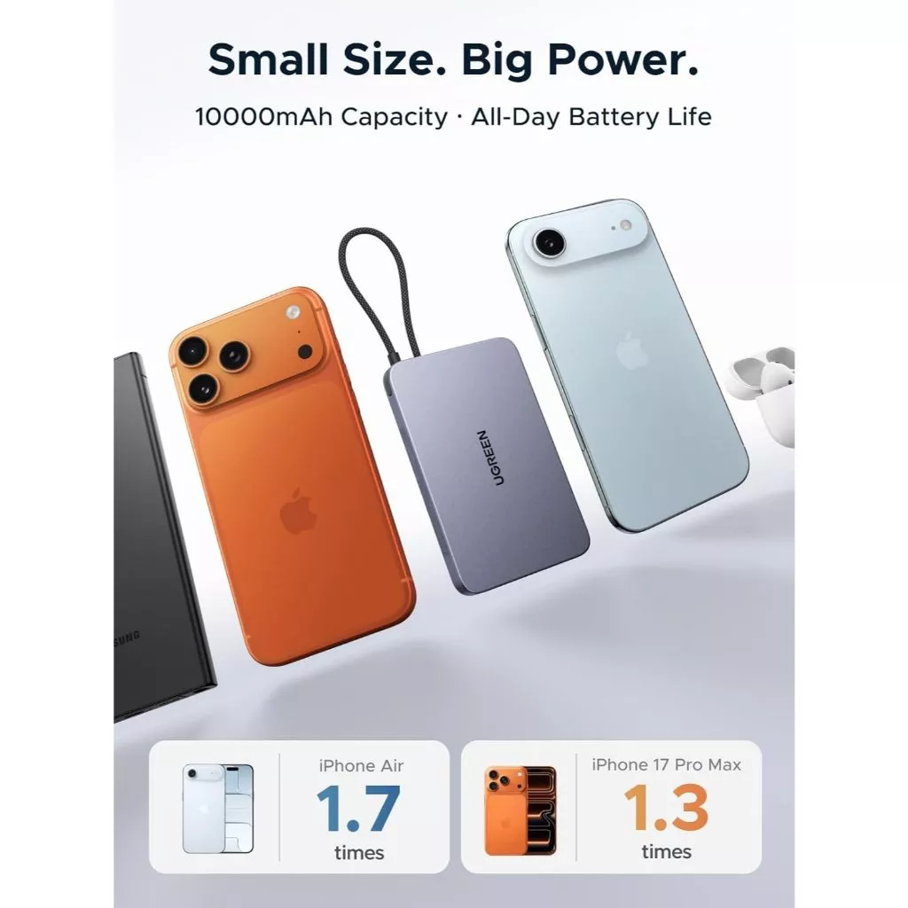 Ugreen Magflow Powerbank Qi2 15W + 30W Built in USB-C Cable PD PPS SFC