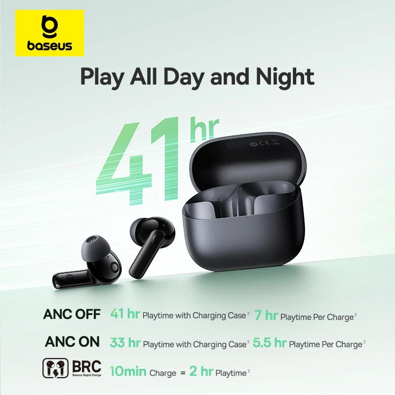 Baseus BP1 NC TWS Active Noise Cancelling -43dB 4 Mic ENC with IP55 & 41H Playtime and Bluetooth 6.0