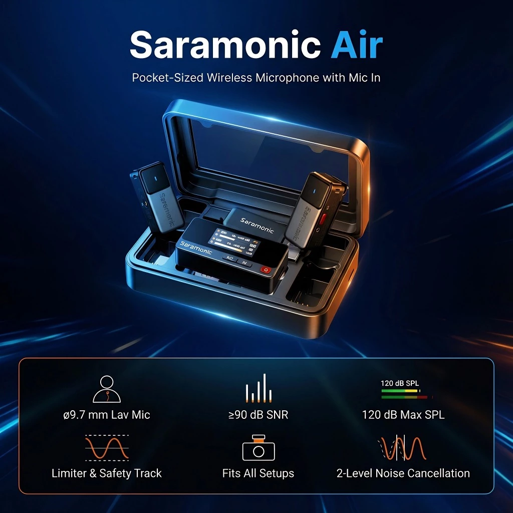 Saramonic Air Wireless Microphone Clip On Lavalier HP Camera Recording Vlog Live Mikrofon Nirkabel