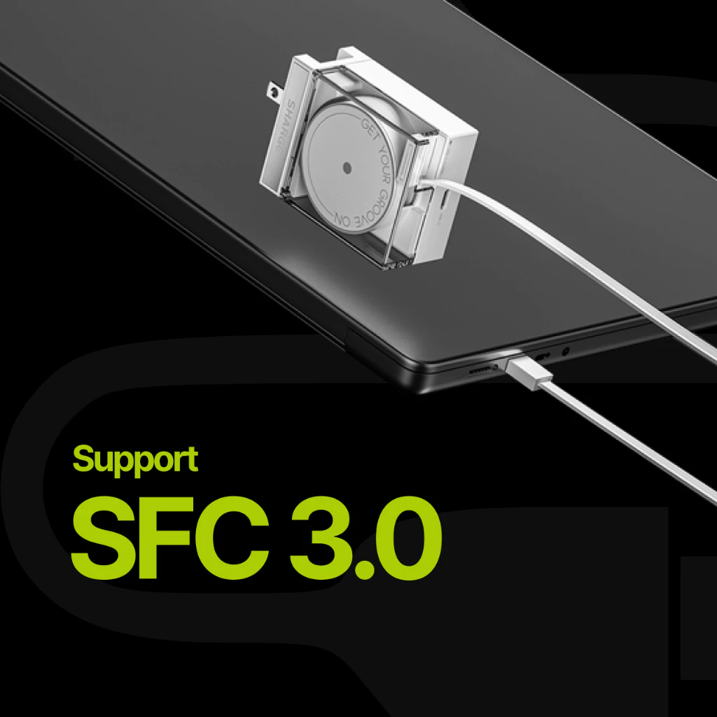 Sharge Adaptor 65W Retractable Cable Dual Port USB-C GaN PPS3.0 PD 2.0 SFC Fast Charging
