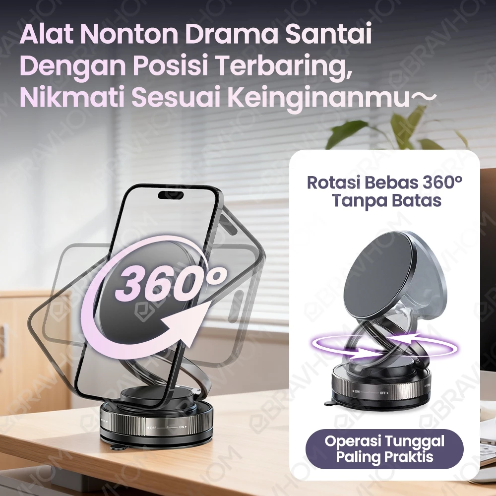 Bravhom PC02 Magnetic Phone Holder Vacuum Suction Strong Magnet 360 Rotatable