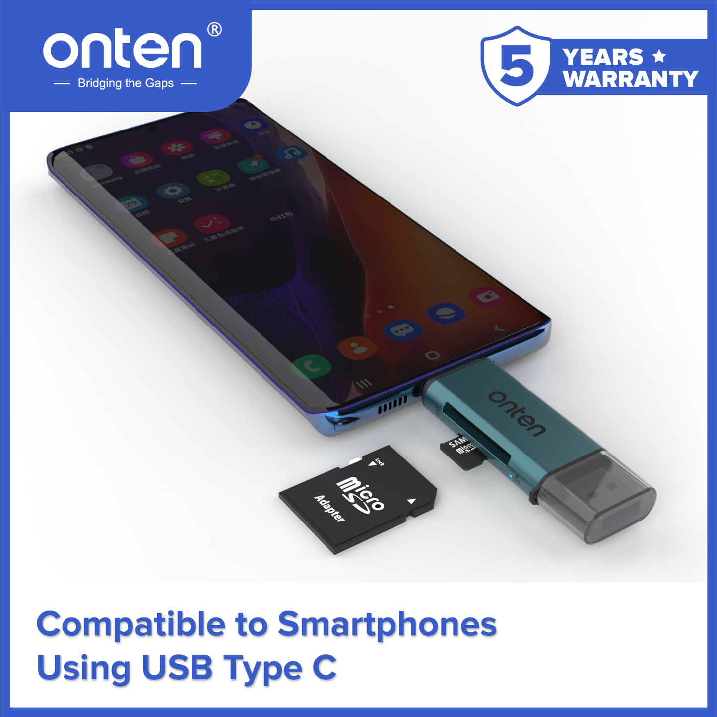 Onten Card Reader Dual USB-C + USB-A SD/TF Card 480Mb/s Transfer Rate OTN-CR532