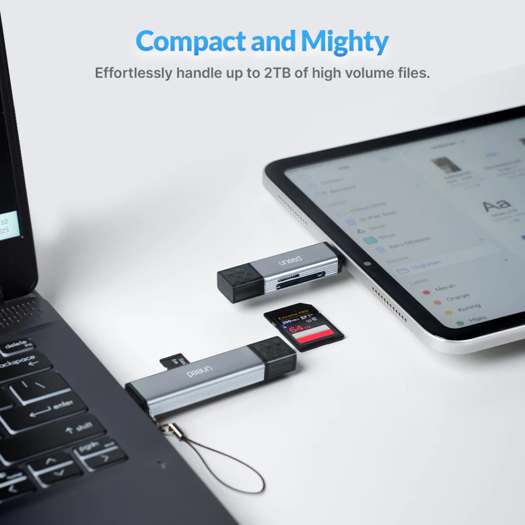 Uneed Card Reader USB-A / USB-C / Lightning to Memory SD/TF Card/USB A 2TB Support