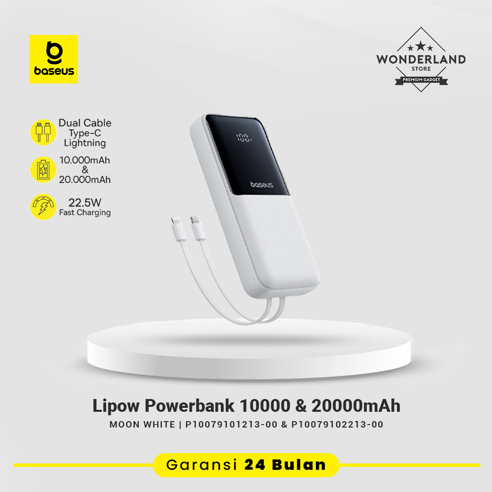 Baseus Powerbank Lipow 10000mAh & 20000mAh 22.5W Dual-Cable USB-C Lighting Digital Display