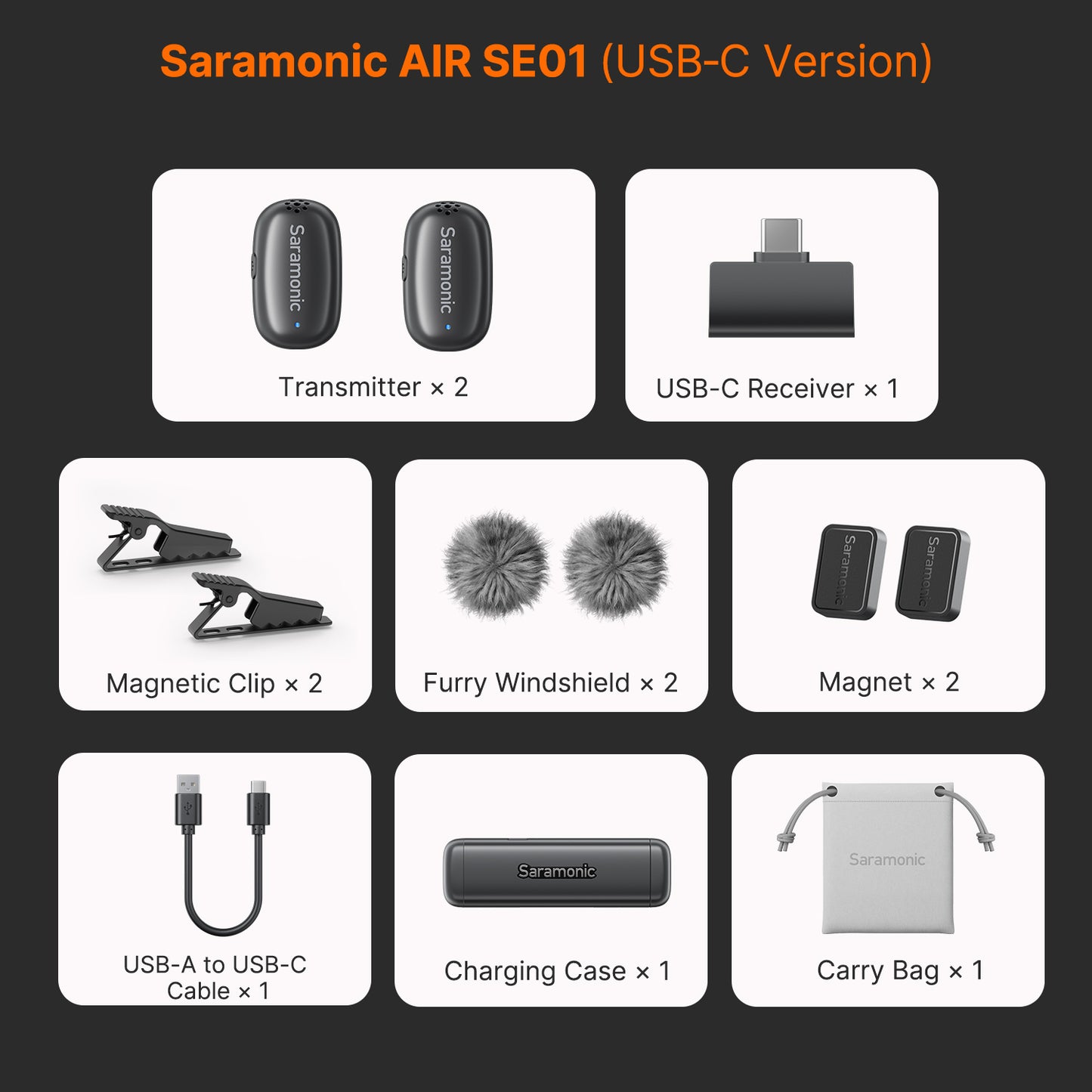 Saramonic Air SE Mic Wireless Clip On 2-in-1 Magnetic Mikrofon Super Mini Vlog HP with Charging Case