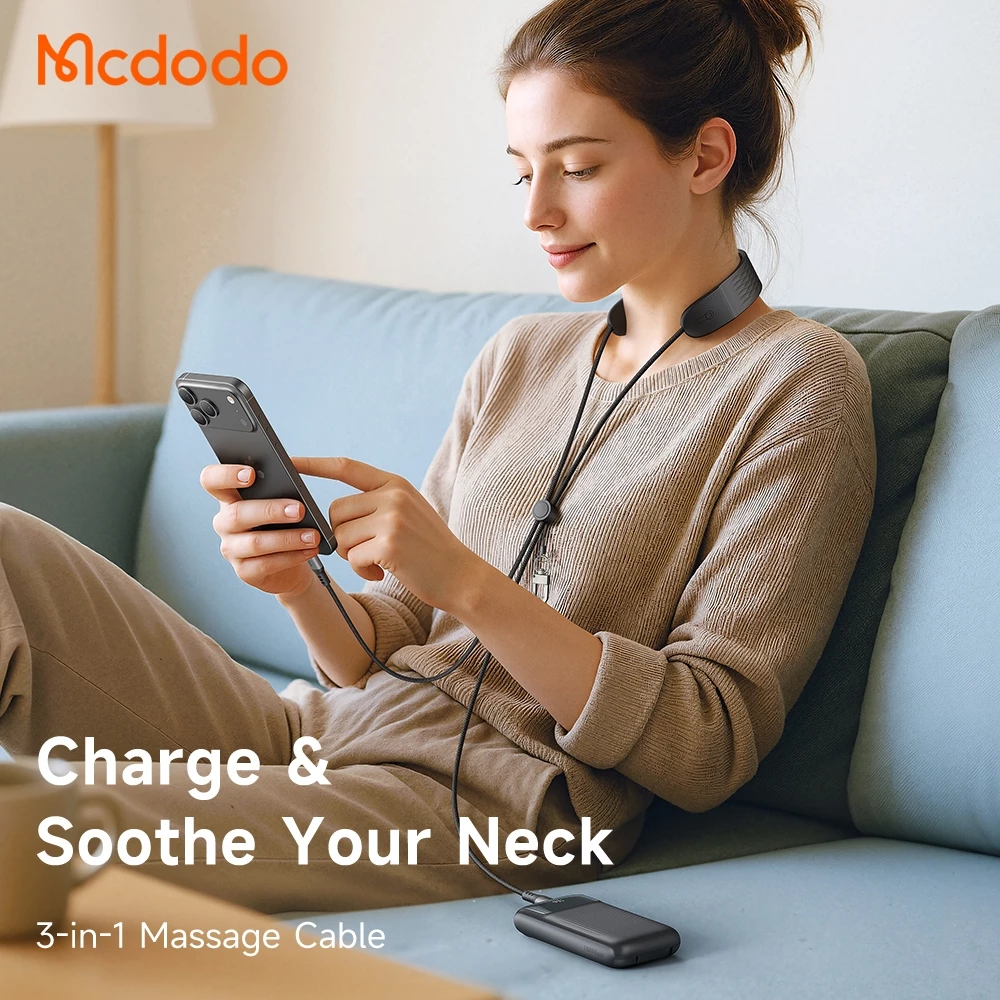 Mcdodo 3in1 Kabel Data USB-C to C with Tali Lanyard + Alat Pijat Massage 100W PD Fast Charging