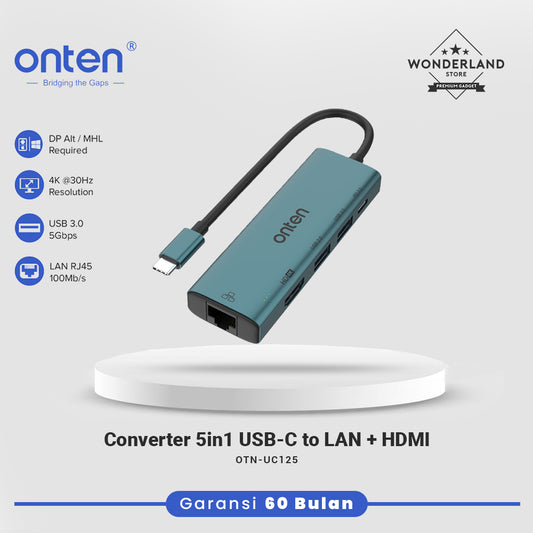 Onten Converter USB-C Hub 5in1 to LAN RJ45 HDMI USB 3.0 USB 2.0 PD 3.0 OTN-UC125