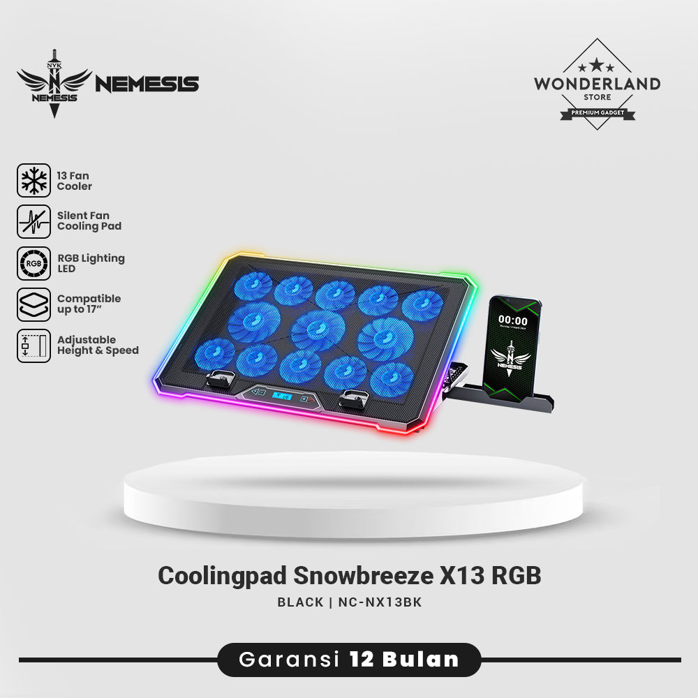 NYK Nemesis Snowbreeze X13 X-13 X 13 Coolingpad Kipas Laptop Cooler Pad Alas Pendingin Laptop RGB