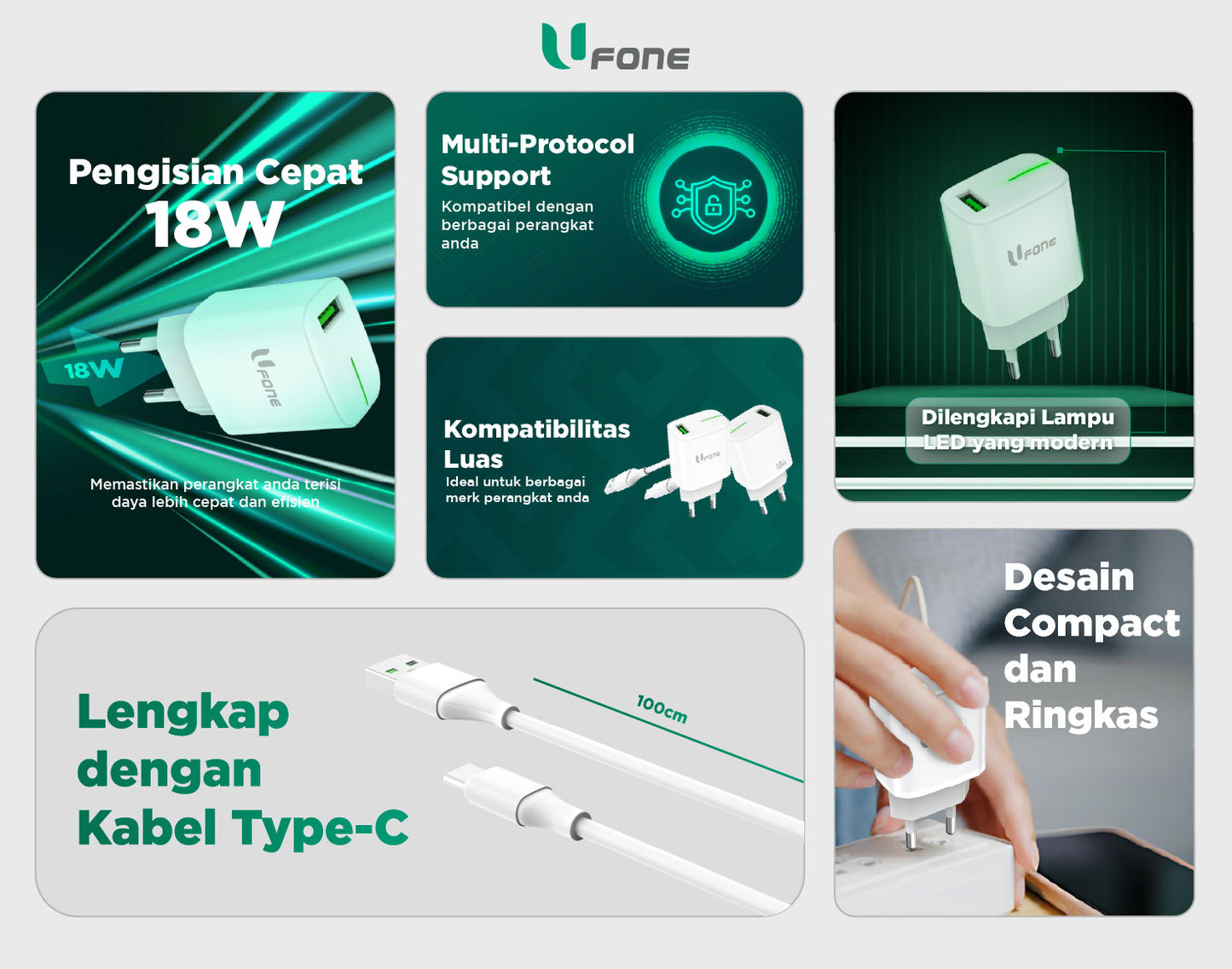 U1me x Ufone Charger Set 18W Fast Charging include USB-C to C Cable Fast Charging VOOC