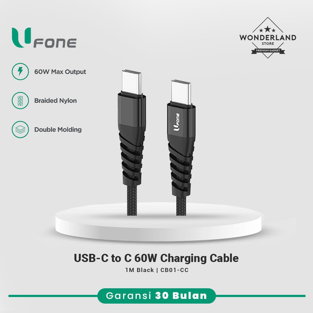 U1me x Ufone Kabel Data USB-C to USB-C Fast Charging 3A 60W Max Braided Nylon