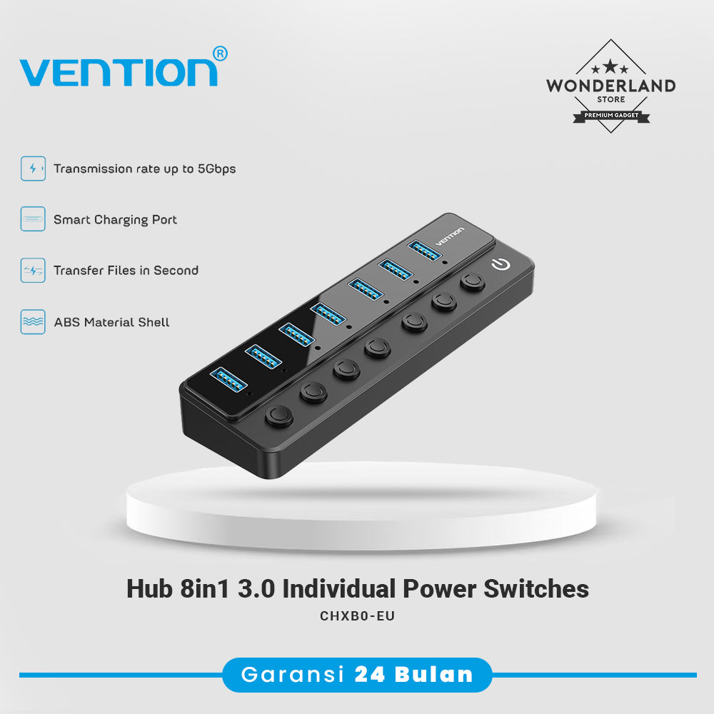 Vention Hub 8 in 1 3.0 Individual Power Switches Led & DC 5.5mm Power Adapter - CHX