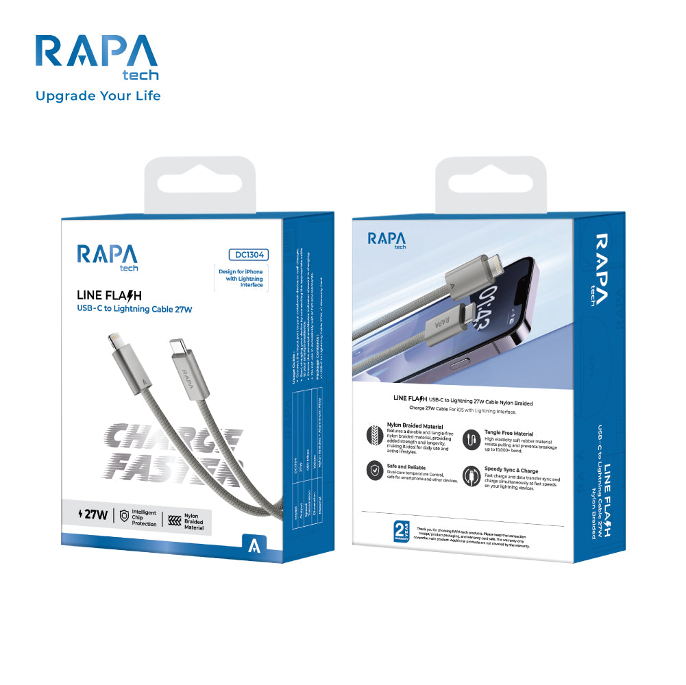 RAPAtech Line Flash USB-C to Lightning 27W Nylon Braided Fast Charging
