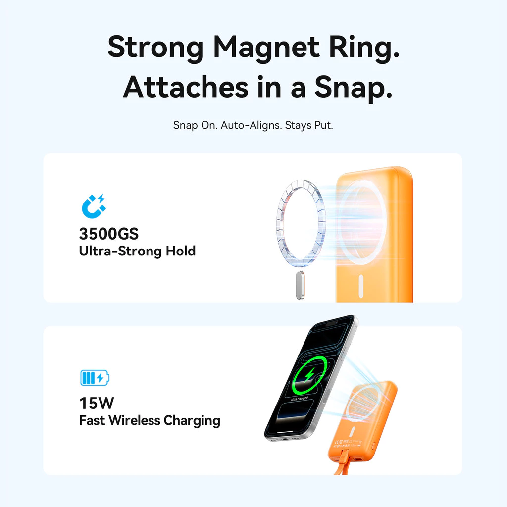 Vention CCC Magnetic Powerbank 10000mAh Fast Charging 22.5W Wireless 15W Built in Cable USB-C