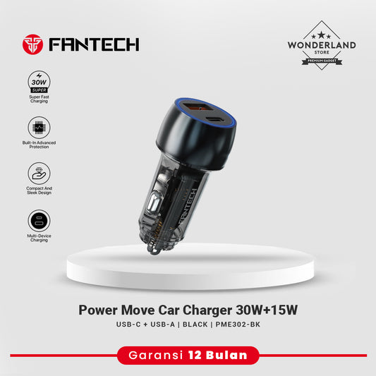 Fantech Power Move Car Charger Mobil Adaptor USB-C 30W+USB-C 15W Super Fast Charging PME302
