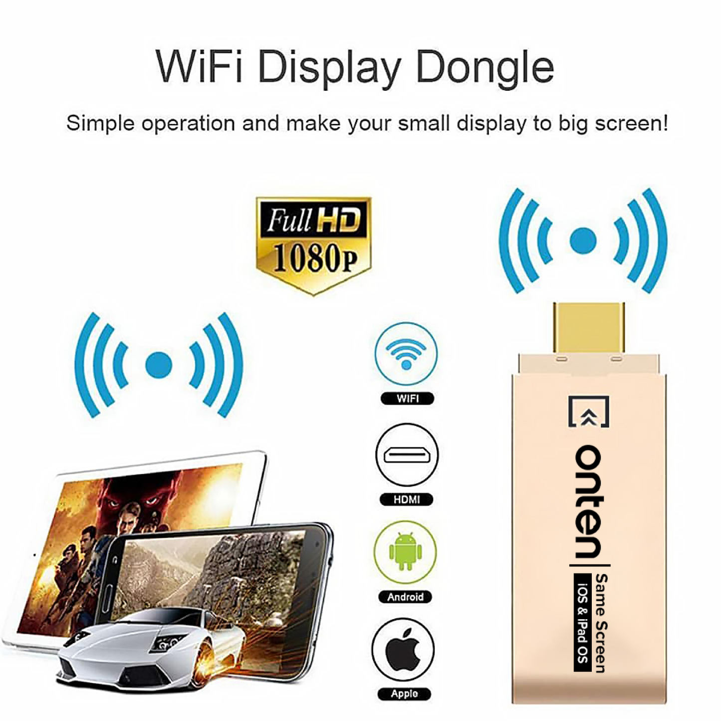Onten Dual Mode HDTV Adapter Android Miracast Dongle Wireless Wired Non-MHL / MHL Device OTN-M73